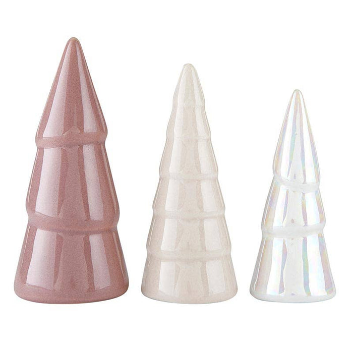 Set of 3 Holiday Ceramic Tree Set - Blush