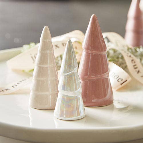 Set of 3 Holiday Ceramic Tree Set - Blush