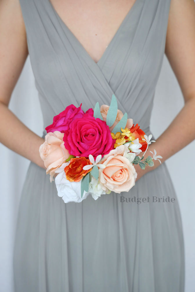Silk Wedding Bouquet in Hot Pink and Orange  - $195.00 | Fruity