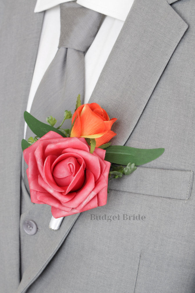 Silk Wedding Bouquet in Orange and Watermelon - $39.50 | Bandera Collection