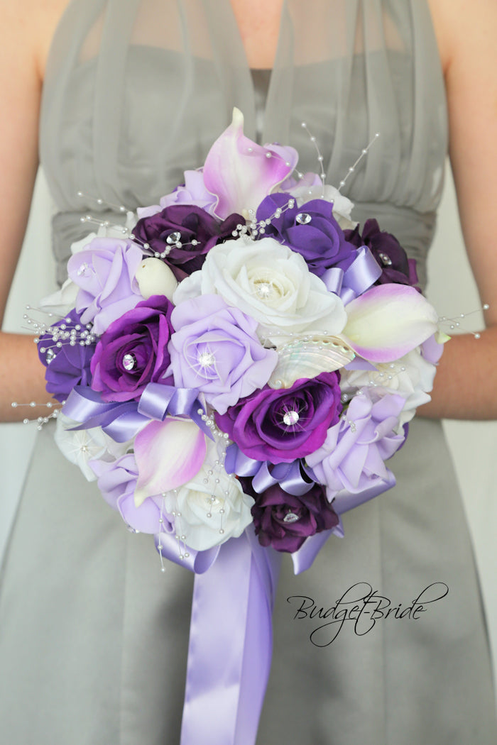 Silk Wedding Bouquet in Purple and Lavender  - $65.00 | Shay
