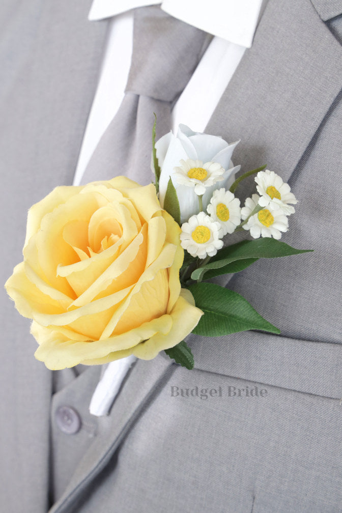 Silk Wedding Bouquet in Yellow and Sky Blue - $39.50 | Daytona Collection