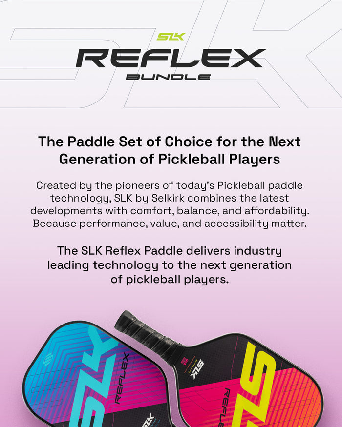 SLK Reflex bundle — two colorful Reflex pickleball paddles displayed overlapping