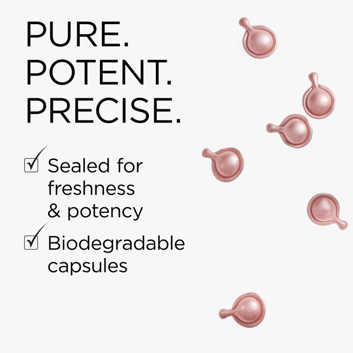 Retinol + HPR Ceramide Capsules are pure, potent and precise. Sealed for freshness and potency and biodegradable capsules.