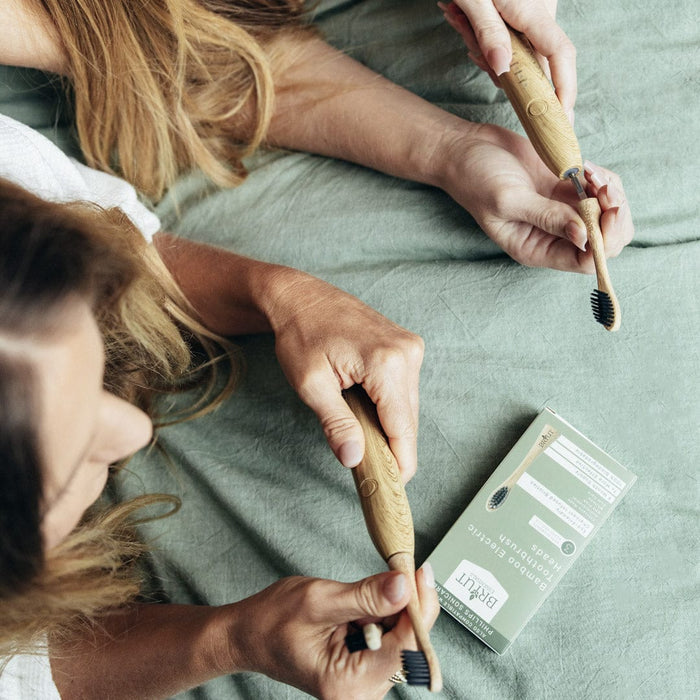 Sonicare-compatible bamboo brush head charcoal-infused castor-bean bristles detail