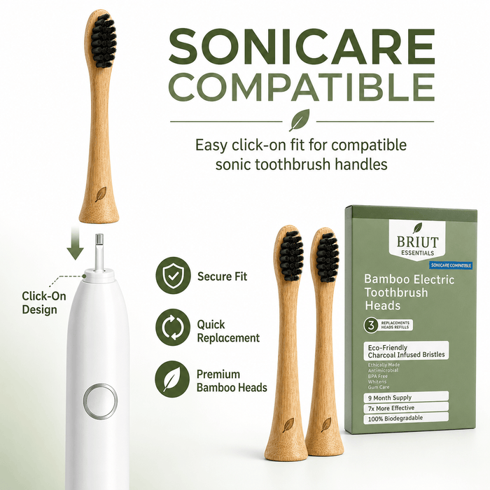 Briut Sonicare-compatible bamboo replacement heads — 3-pack