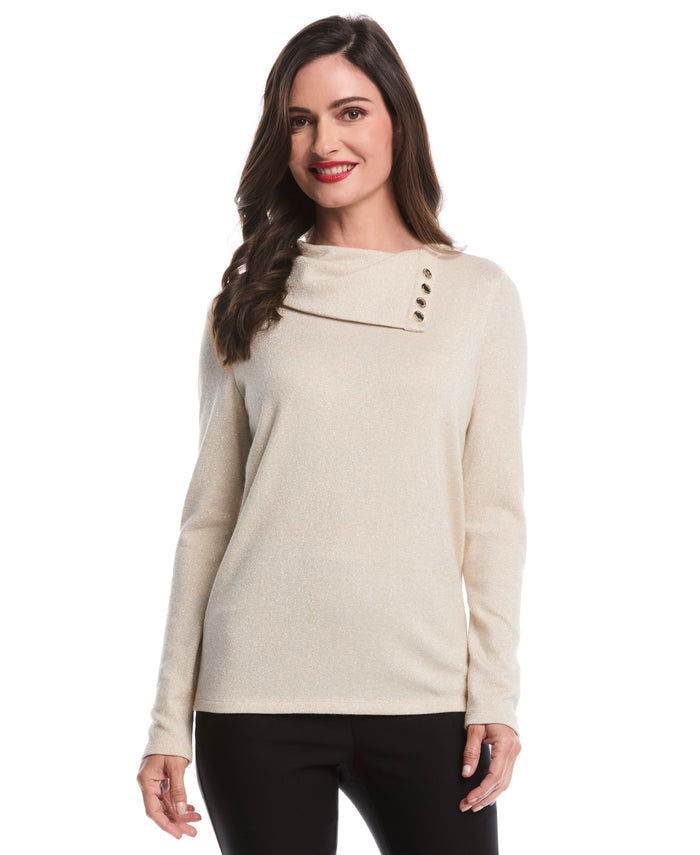 Petite Split Collar Top (Wheat Heather)