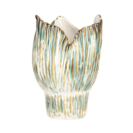 Stoneware Pleated Sculptural Vase