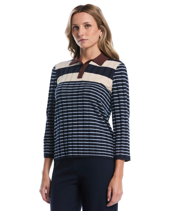 Petite Striped Polo Sweater (Blue Blizzard)