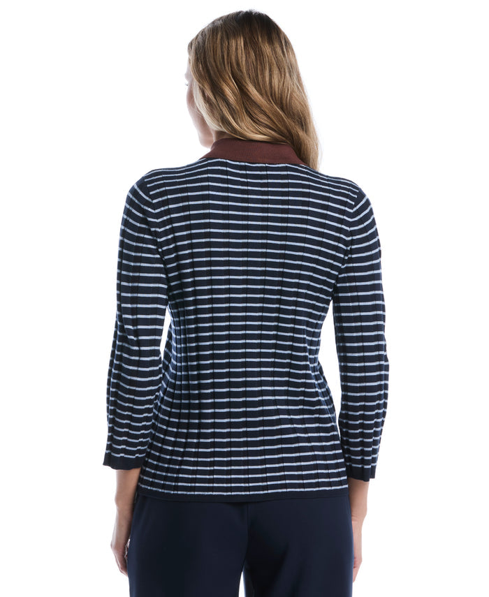 Petite Striped Polo Sweater (Blue Blizzard)