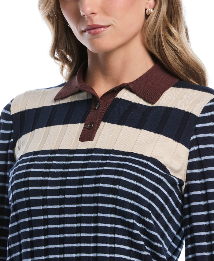 Petite Striped Polo Sweater (Blue Blizzard)