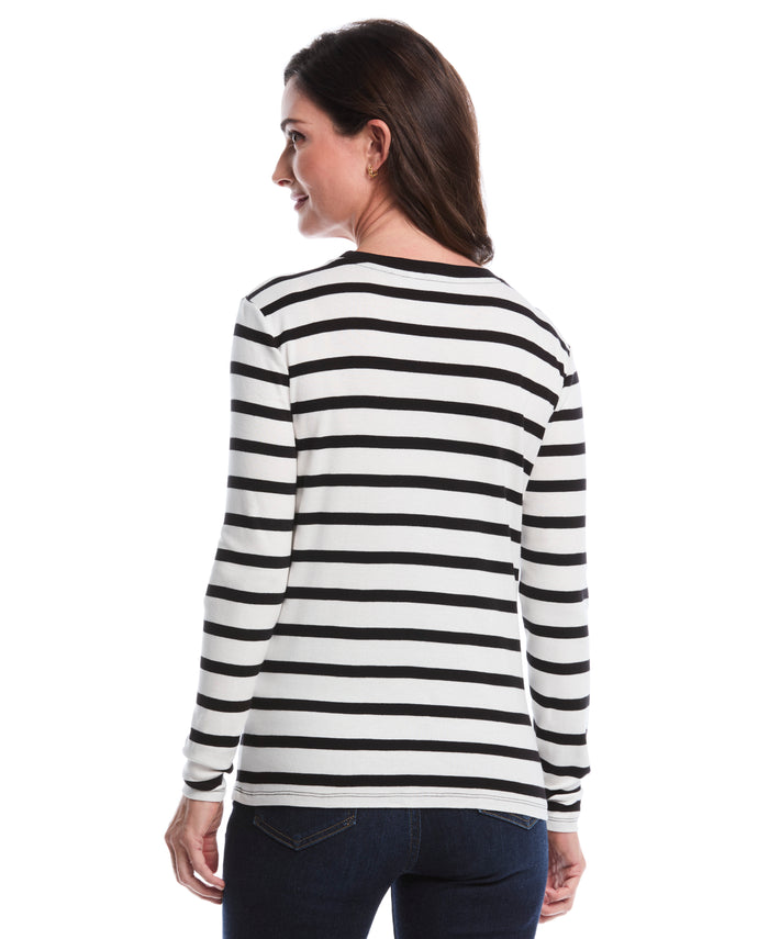 Striped Print Embellished Neck Top (Star White)
