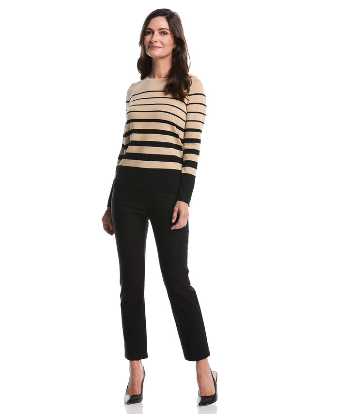 Petite Striped Print Rivet Detail Sweater (Irish Cream)