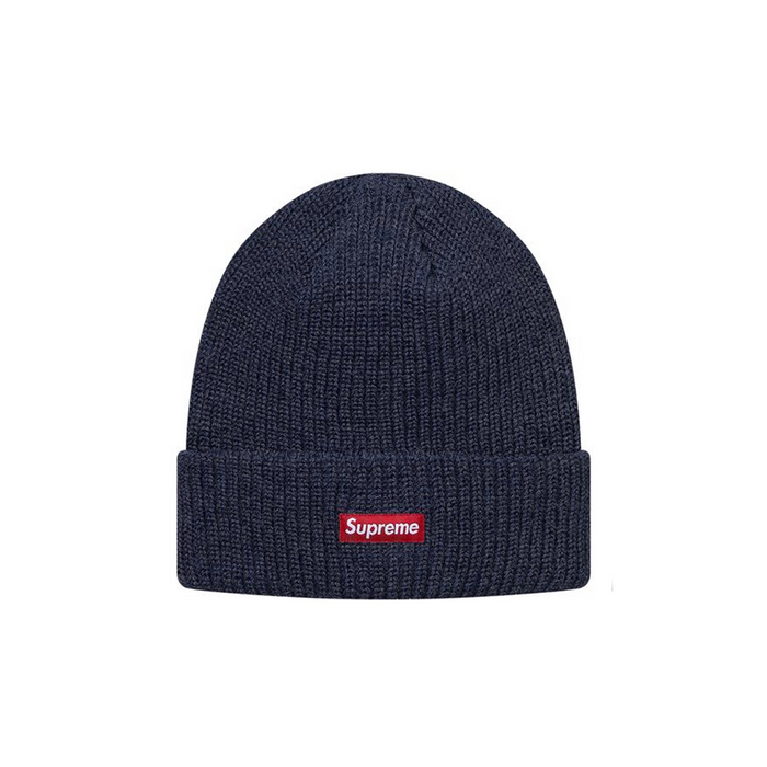 Supreme Heather Loose Gauge Box Logo Beanie Heather Navy