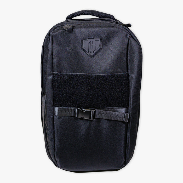 Adult model wearing black backpack with "SZN 2" design