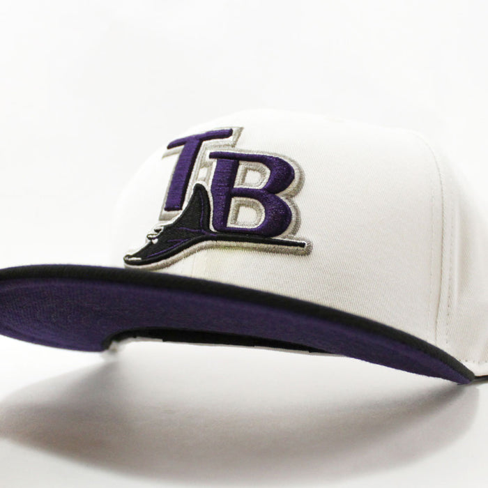 Tampa Bay Devil Rays New Era 59Fifty Fitted Hat (WHITE BLACK Purple Under Brim)
