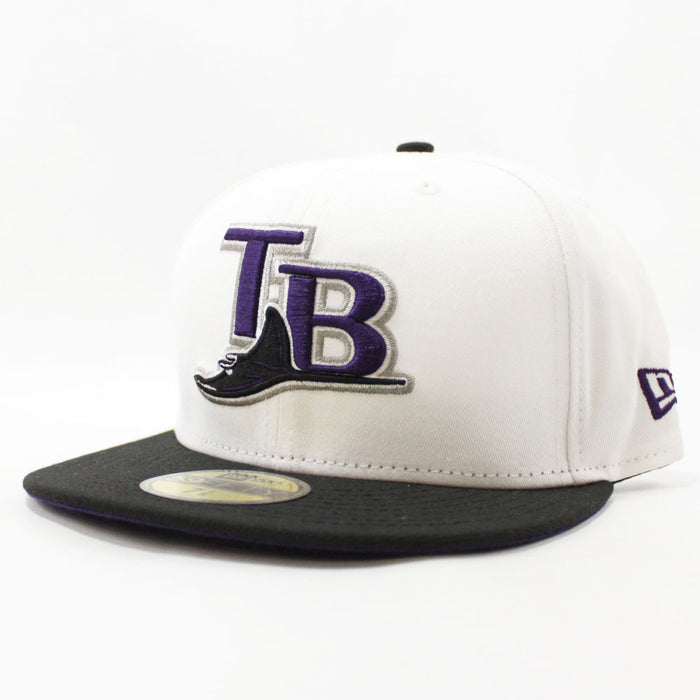 Tampa Bay Devil Rays New Era 59Fifty Fitted Hat (WHITE BLACK Purple Under Brim)