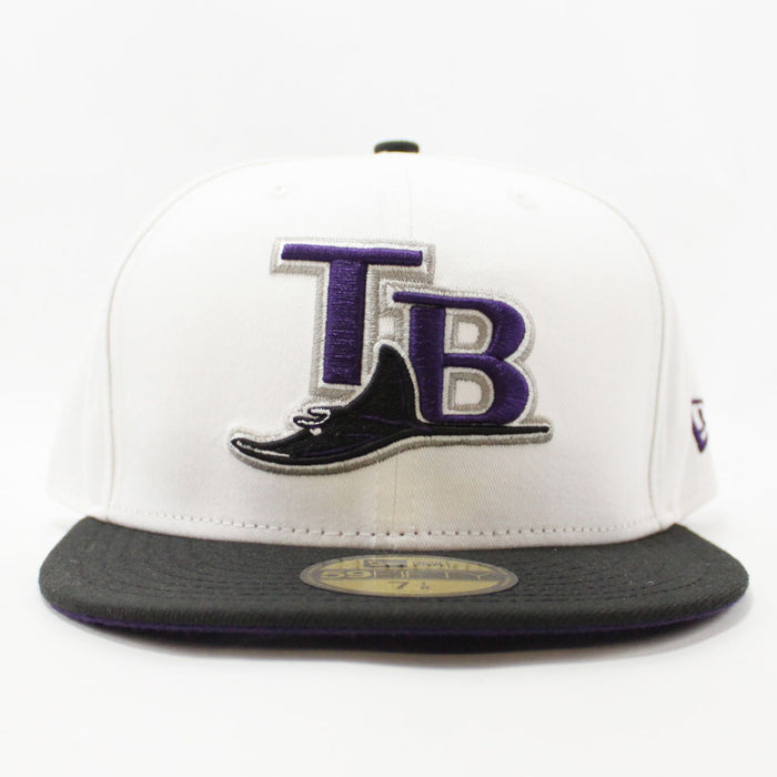 Tampa Bay Devil Rays New Era 59Fifty Fitted Hat (WHITE BLACK Purple Under Brim)