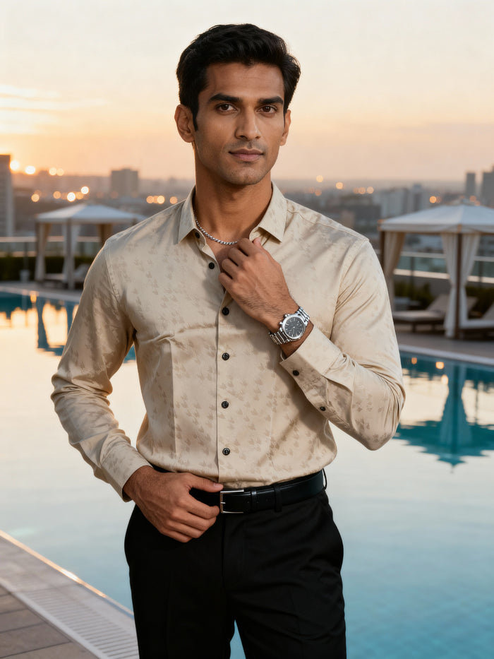 The Paribito Beige Viscose Rayon Party Shirt