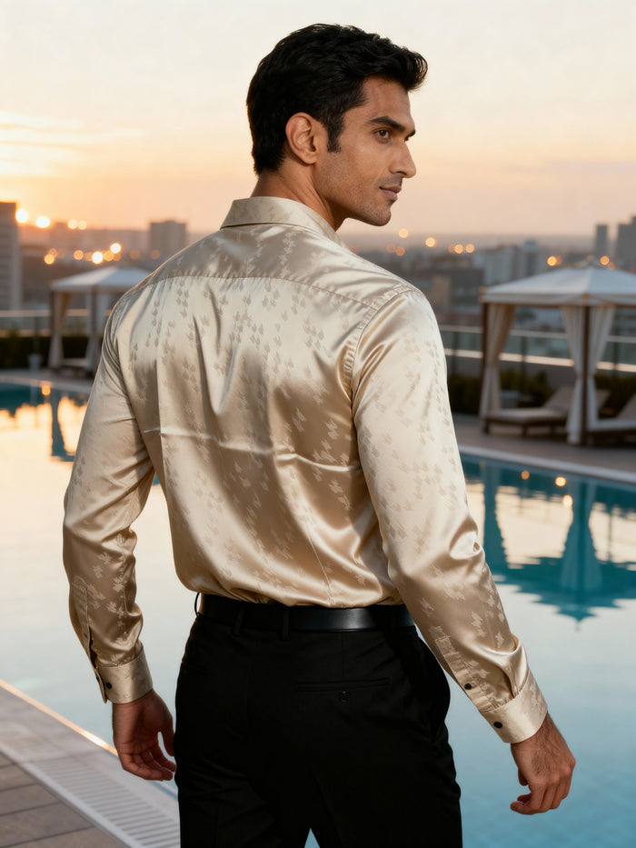 The Paribito Beige Viscose Rayon Party Shirt