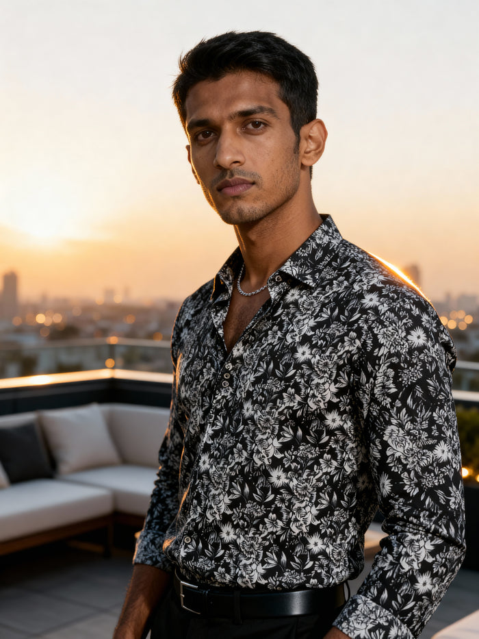 The Paribito Black Crepe Party Shirt