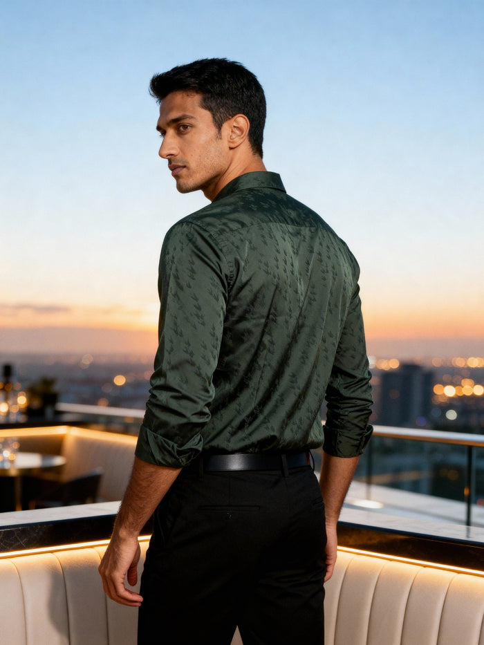 The Paribito Bottle Green Viscose Rayon Party Shirt