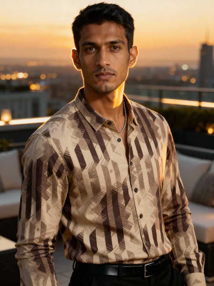 The Paribito Brown Crepe Party Shirt