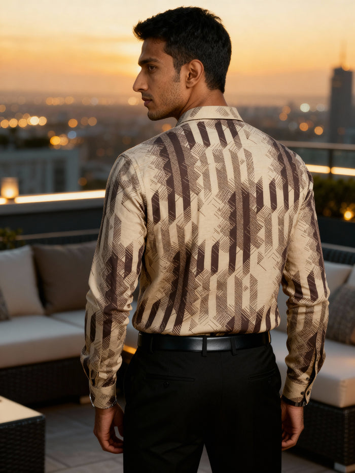 The Paribito Brown Crepe Party Shirt