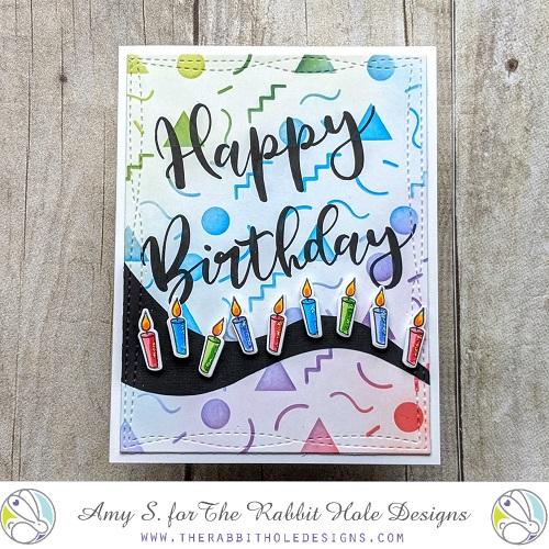 The Rabbit Hole Designs - Stamp Set - 3x4 - Just Cake. Deeply etched, clear photopolymer stamps for precise placement. Made in the USA. Available at Embellish Away located in Bowmanville Ontario Canada. Card design by Amy S.