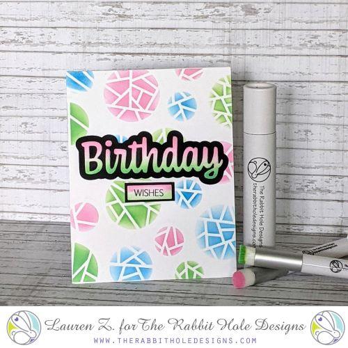 The Rabbit Hole Designs - Stamp Set - Birthday - Scripty - 3x4. Deeply etched, clear photopolymer stamps for precise placement. The word Birthday is sized so that it may be stamped onto the shadow layer from the coordinating dies (sold separately). Made in USA. Coordinates with Birthday - Scripty Word with Shadow Layer Dies. Available at Embellish Away located in Bowmanville Ontario Canada. Card design by Lauren Z.