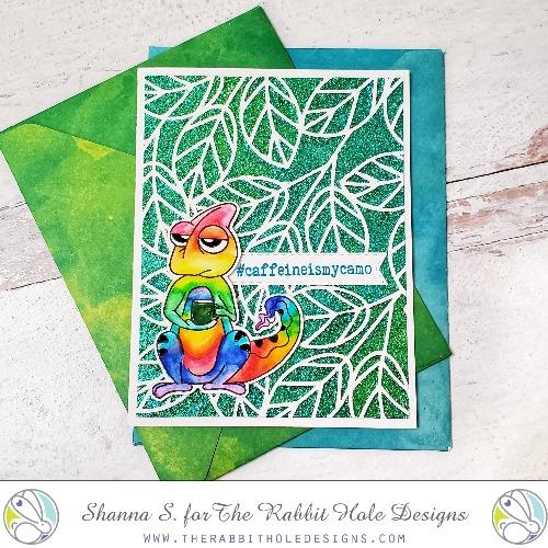 The Rabbit Hole Designs - Stamp Set - 3x4 - Chameleon. Deeply etched, clear photopolymer stamps for precise placement. Made in the USA. Available at Embellish Away located in Bowmanville Ontario Canada. Card design by Shanna S.