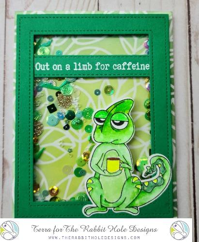 The Rabbit Hole Designs - Stamp Set - 3x4 - Chameleon. Deeply etched, clear photopolymer stamps for precise placement. Made in the USA. Available at Embellish Away located in Bowmanville Ontario Canada. Card design by Terra.