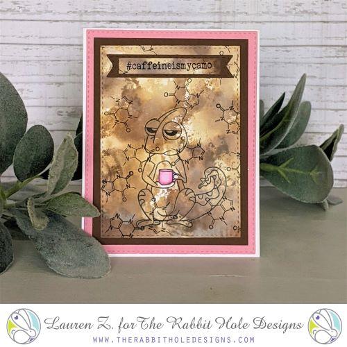 The Rabbit Hole Designs - Stamp Set - 3x4 - Chameleon. Deeply etched, clear photopolymer stamps for precise placement. Made in the USA. Available at Embellish Away located in Bowmanville Ontario Canada. Card design by Lauren Z.