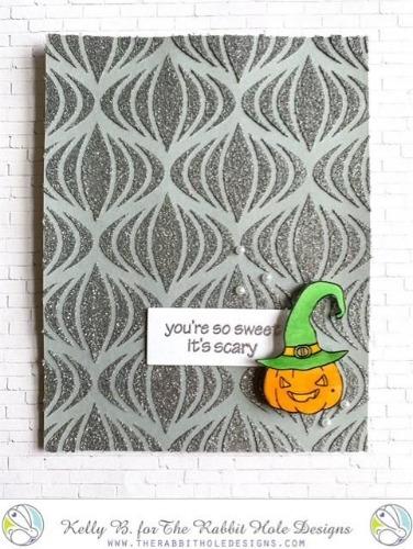 The Rabbit Hole Designs - Stamp Set - 3x4 - Halloween Cupcake. Deeply etched, clear photopolymer stamps for precise placement. Made in the USA.  Coordinates with Halloween Cupcake Die. Available at Embellish Away located in Bowmanville Ontario Canada. Card design by Kelly B.