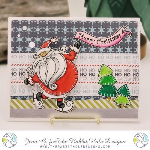 The Rabbit Hole Designs - Stamp Set - 4x4 - Kringle. Deeply etched, clear photopolymer stamps for precise placement. Made in the USA.  Coordinates with Kringle Dies. Available at Embellish Away located in Bowmanville Ontario Canada. Card design by Jenn G.