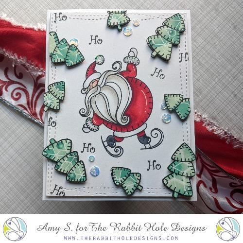 The Rabbit Hole Designs - Stamp Set - 4x4 - Kringle. Deeply etched, clear photopolymer stamps for precise placement. Made in the USA.  Coordinates with Kringle Dies. Available at Embellish Away located in Bowmanville Ontario Canada. Card design by Amy S.