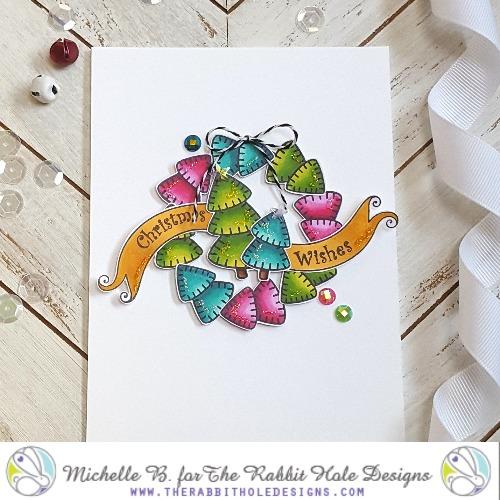 The Rabbit Hole Designs - Stamp Set - 4x4 - Kringle. Deeply etched, clear photopolymer stamps for precise placement. Made in the USA.  Coordinates with Kringle Dies. Available at Embellish Away located in Bowmanville Ontario Canada. Card design by Michell B.