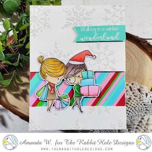 The Rabbit Hole Designs - Stamp Set - 4x8 - Love you More - Christmas Frost. Deeply etched, clear photopolymer stamps for precise placement. Made in the USA.  Coordinates with Love you More - Christmas Frost Dies. Available at Embellish Away located in Bowmanville Ontario Canada. Card designed by Amanda W.
