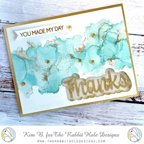 The Rabbit Hole Designs - Stamp Set - Thanks - Scripty - 3x4. Deeply etched, clear photopolymer stamps for precise placement. The word Congrats is sized so that it may be stamped onto the shadow layer from the coordinating dies (sold separately). Made in USA.  Coordinates with Thanks - Scripty Word with Shadow Layer Dies. Available at Embellish Away located in Bowmanville Ontario Canada. Card by Kim B.