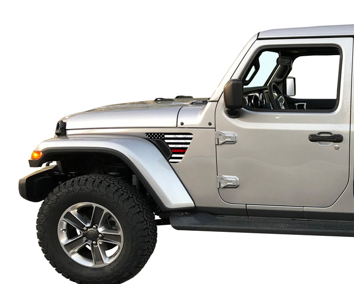 Thin Red Line Flag Fender Vent Inlays Fits: 2018 & up Jeep Wrangler JL JT Sport MOAB Sahara Altitude Rubicon