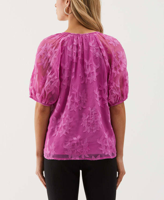 Tie Top Raglan Sleeve Blouse (Purple Orchid)