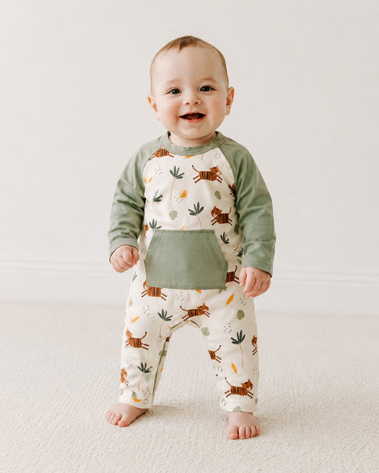 Tiger Kangaroo Pocket Baby Jumpsuit (Organic Cotton)