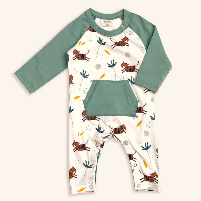 Tiger Kangaroo Pocket Baby Jumpsuit (Organic Cotton)