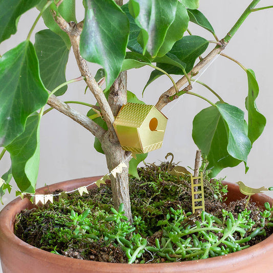 Tiny Birdhouse plant gift from Botanopia USA, decorative miniature birdhouse perfect for plant lovers' decor.