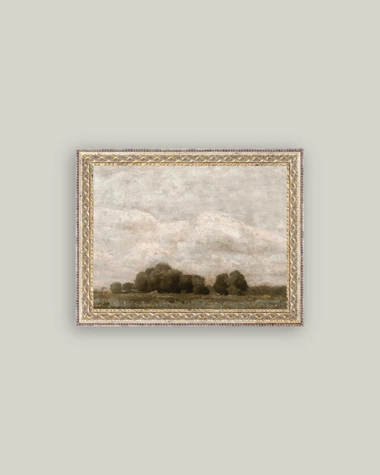 Tree and Cloud Landscape 8 x 10 Framed Antique Art