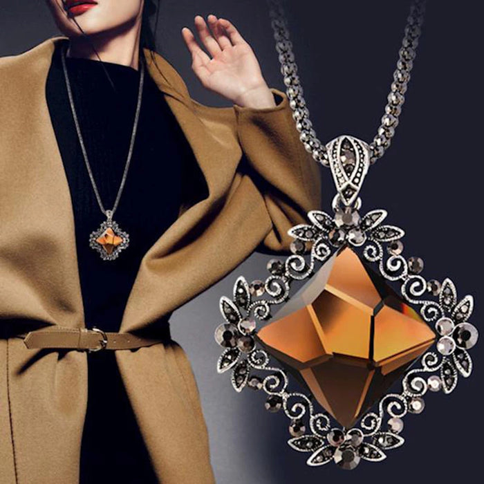 Trendy Modern & Stylish Long Sweater Chain Champagne Glass Flower Pendant Necklace For Women
