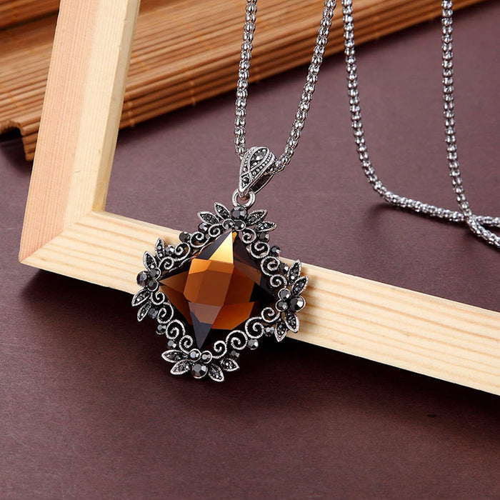 Trendy Modern & Stylish Long Sweater Chain Champagne Glass Flower Pendant Necklace For Women