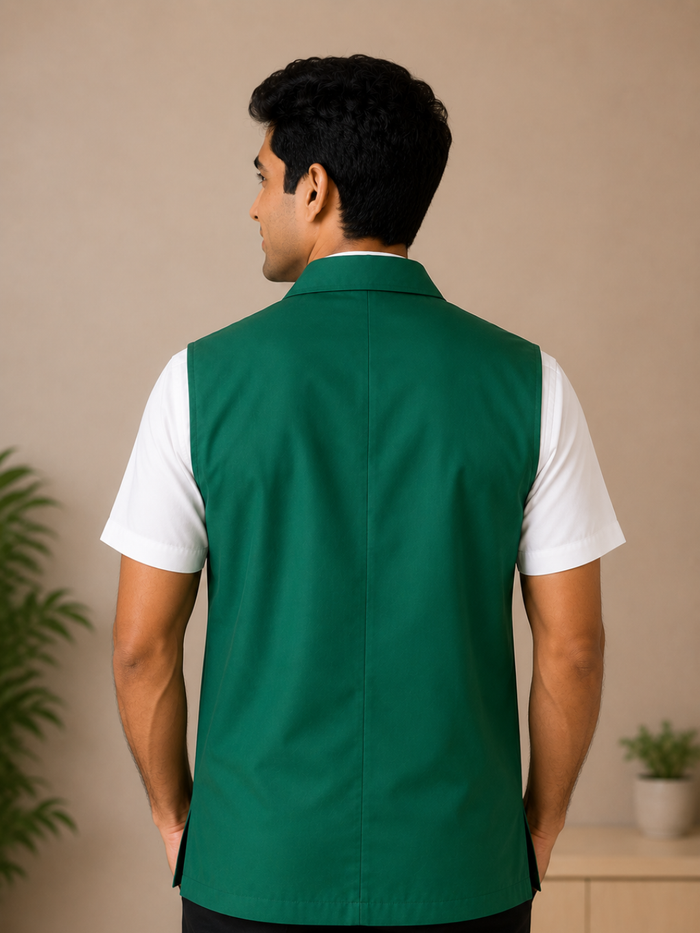 TSM GREEN SLEEVELESS HOUSEKEEPING COAT FOR MEN