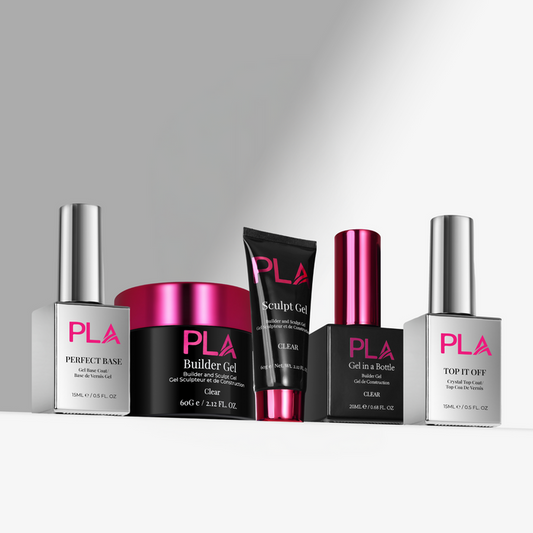 Set of PLA gel products on a gray background