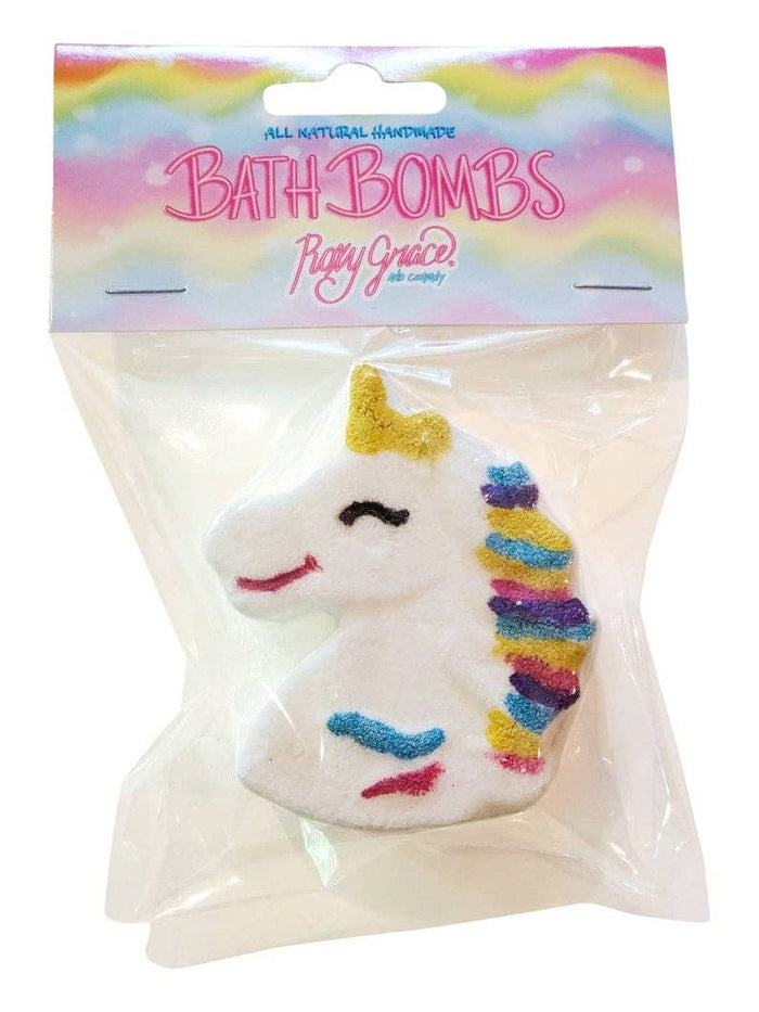Roxy Grace Unicorn Bath Bomb with colorful swirls and whimsical unicorn design for relaxing bath time.
